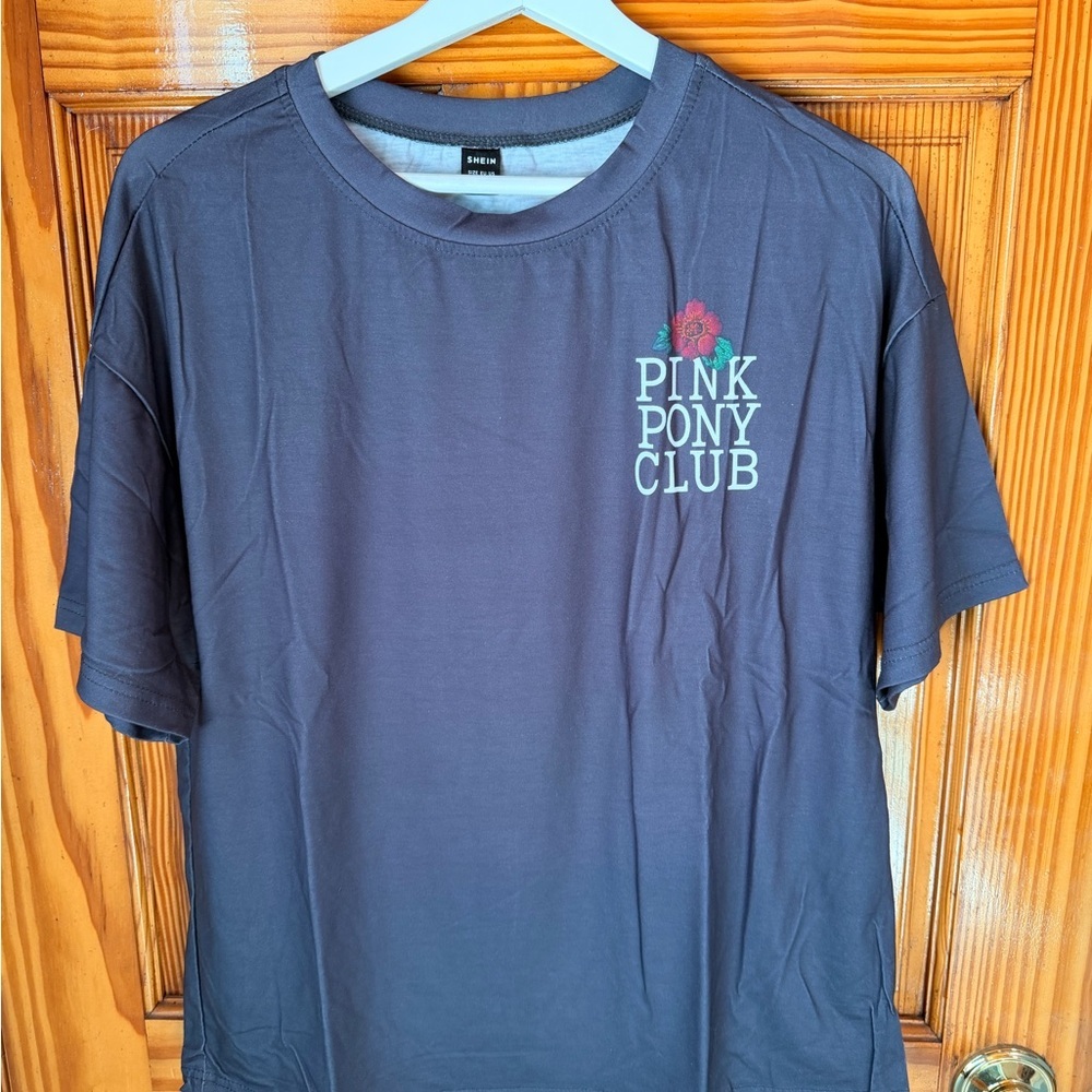SHEIN Dark Gray 'Pink Pony Club' Tee